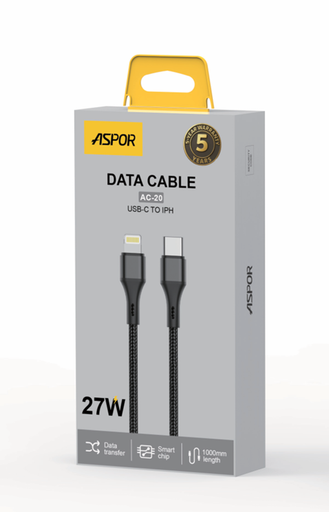 23b72800-da93-48d7-a751-9baaaa76fe2e.png ⚡ كابل بيانات ASPOR AC-20 USB-C إلى IPH – شحن سريع وموثوق بقدرة 27 واط 🔋 - الصورة 1