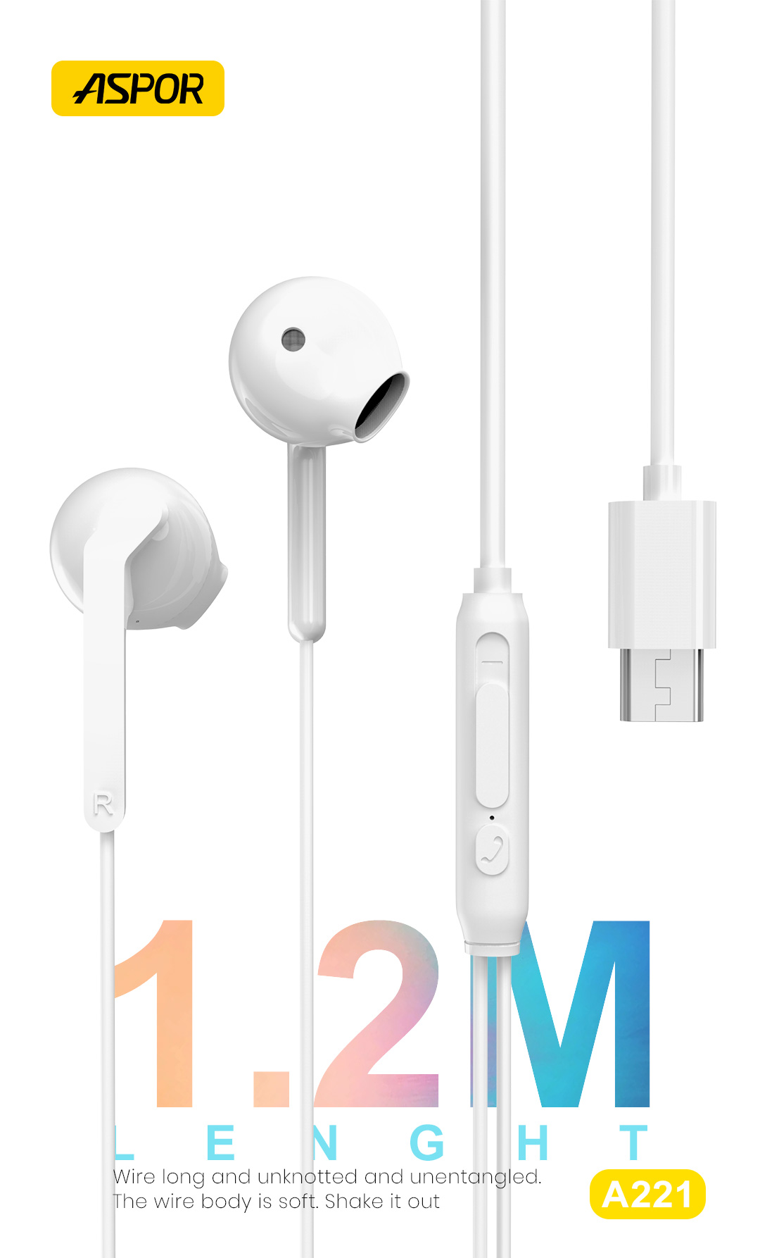 2660a810-1c34-4f5f-9b09-19247eedf74f.jpg 🎧 سماعة ASPOR A221 السلكية بصوت HiFi ومنفذ Type-C - الصورة 1